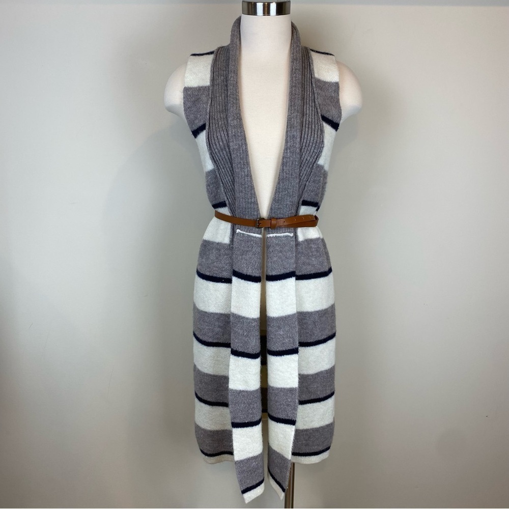 Anthropologie Pencey Sleeveless Cardigan Vest Knee‎ Length Sz S Striped Longline - Picture 3 of 14